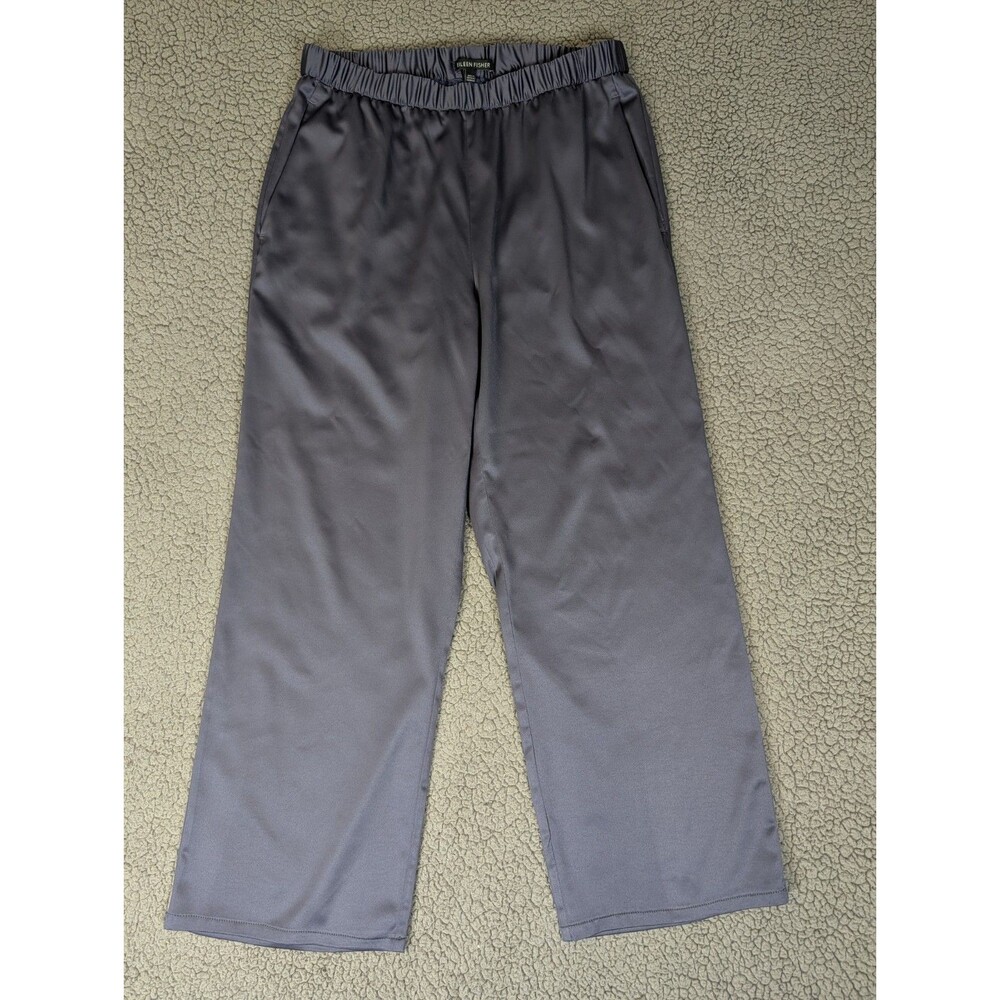 Eileen Fisher Gray Satin Straight Pants Size Small Recycled Polyester NWT $238